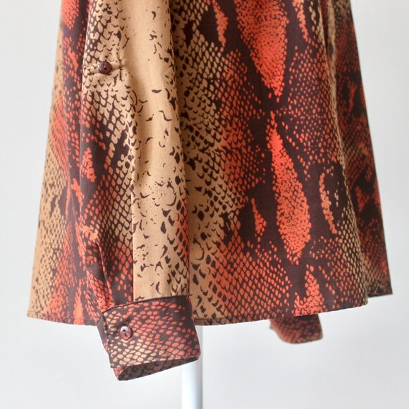 Notations Burnt Orange Snakeskin Print Long-Sleeve Button-Up Blouse Medium - Picture 4 of 6